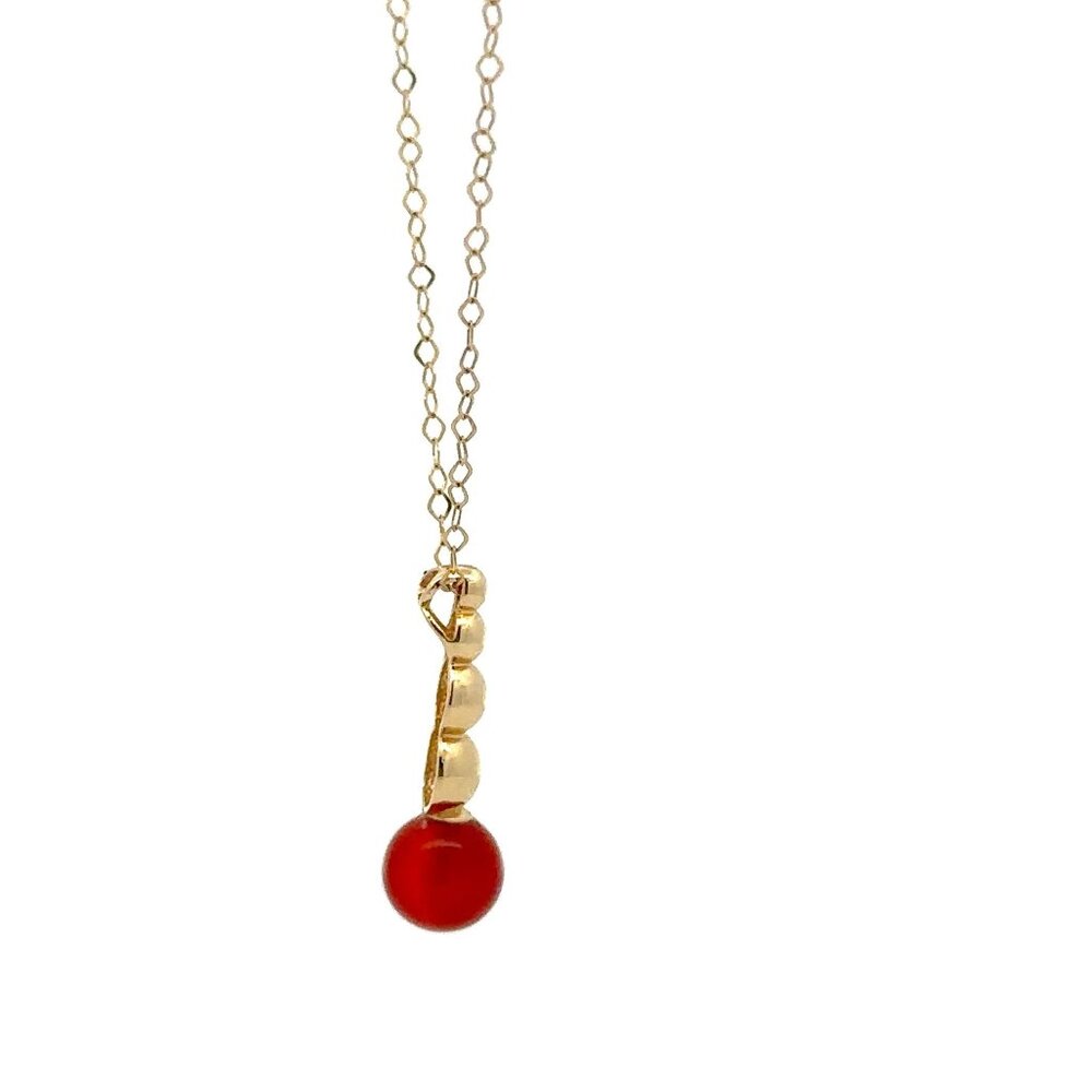 18K Yellow Gold Necklace Chain 17.5 inches Carnelian Ball Pendant - Picture 8 of 9